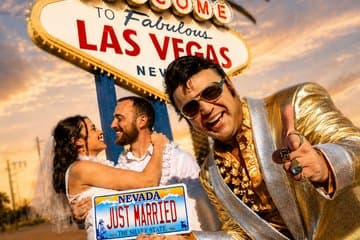 Gold Elvis Wedding or Vow Renewal at Las Vegas Sign